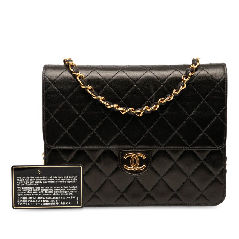 Chanel Matelasse Coco Mark Push Lock Chain Shoulder Bag Black Lambskin Women