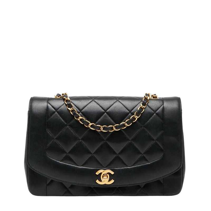Chanel Coco Mark Matelasse 25 Diana Chain Shoulder Bag No 1 Black Lambskin