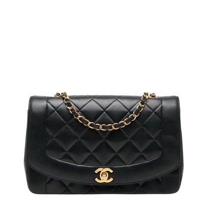 Chanel Coco Mark Matelasse 25 Diana Chain Shoulder Bag No 1 Black Lambskin