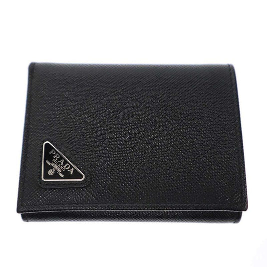Prada Logo Plate Saffiano Leather Compact Wallet 2mh041 Black