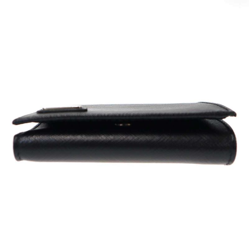 Prada Logo Plate Saffiano Leather Compact Wallet 2mh041 Black