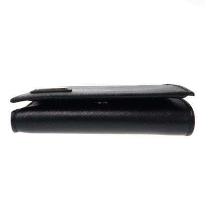 Prada Logo Plate Saffiano Leather Compact Wallet 2mh041 Black