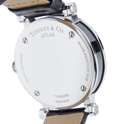 Tiffany & Co Atlas Heart Date Silver Black Stainless Steel Leather Ladies