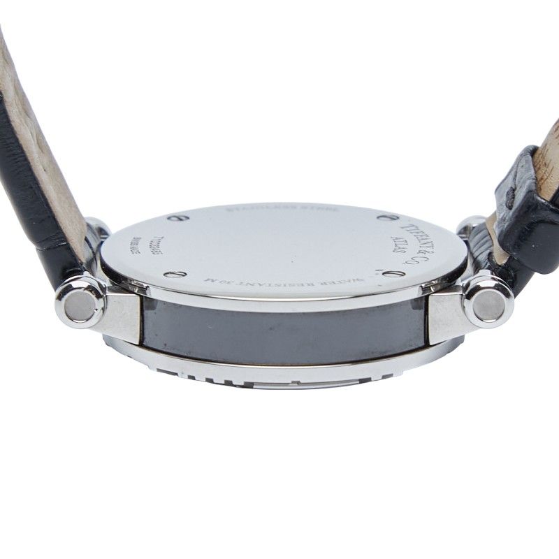 Tiffany & Co Atlas Heart Date Silver Black Stainless Steel Leather Ladies