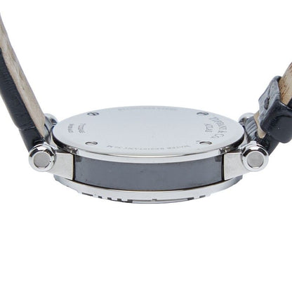 Tiffany & Co Atlas Heart Date Silver Black Stainless Steel Leather Ladies