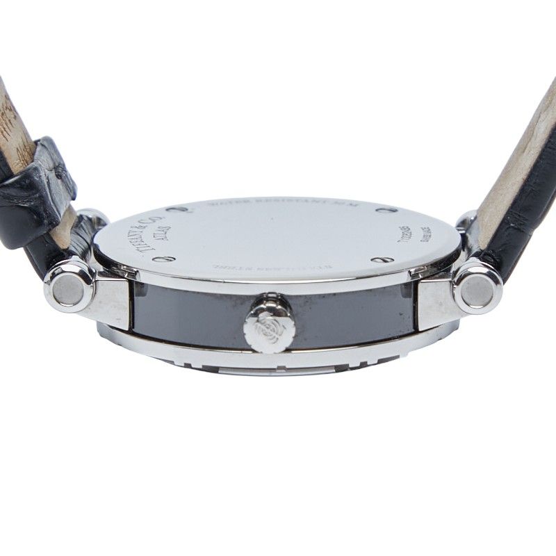 Tiffany & Co Atlas Heart Date Silver Black Stainless Steel Leather Ladies