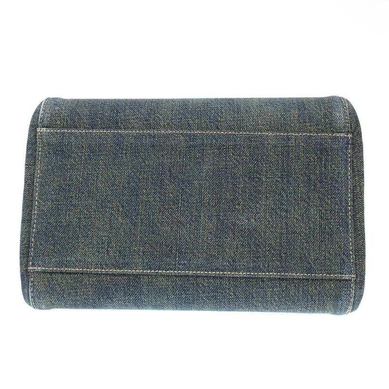 Chanel 2.55 Chocolate Bar W Chain Denim Shoulder Bag Indigo Blue