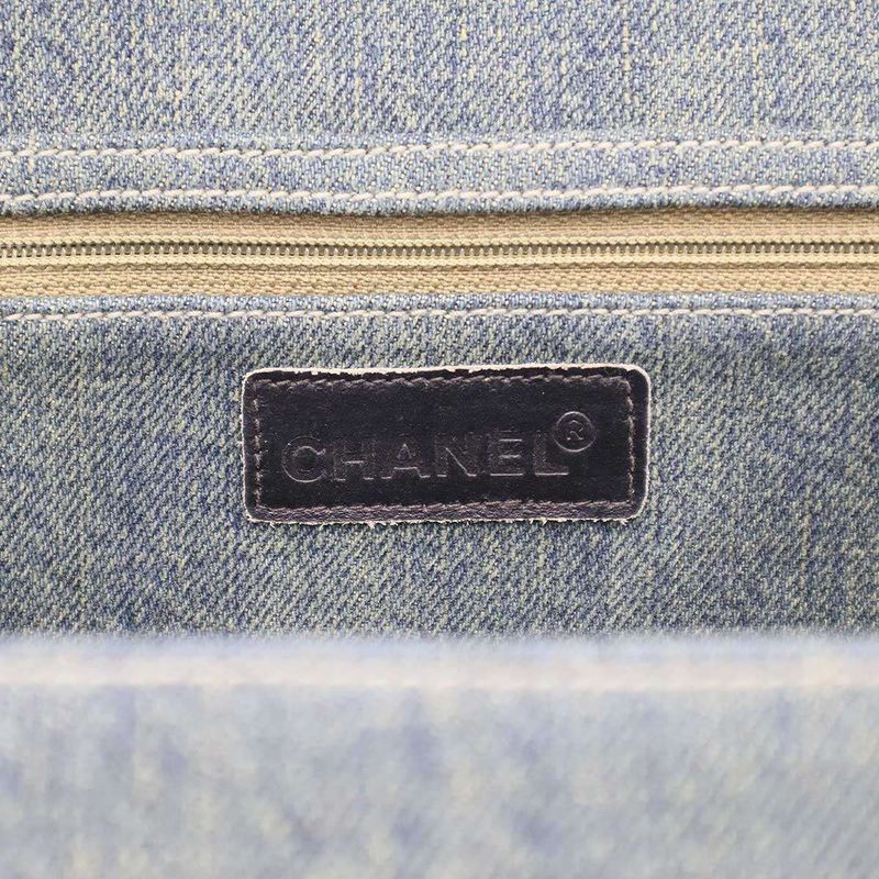 Chanel 2.55 Chocolate Bar W Chain Denim Shoulder Bag Indigo Blue
