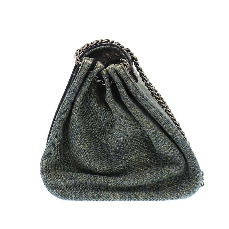 Chanel 2.55 Chocolate Bar W Chain Denim Shoulder Bag Indigo Blue