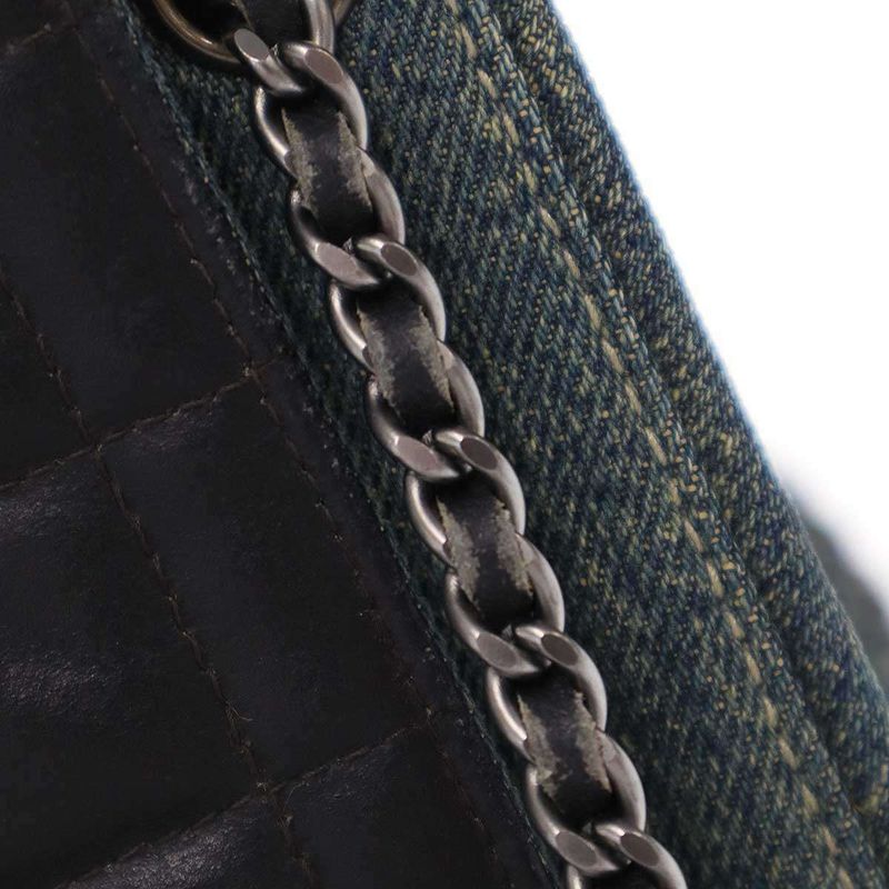 Chanel 2.55 Chocolate Bar W Chain Denim Shoulder Bag Indigo Blue