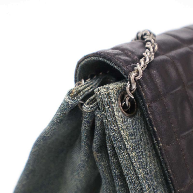 Chanel 2.55 Chocolate Bar W Chain Denim Shoulder Bag Indigo Blue