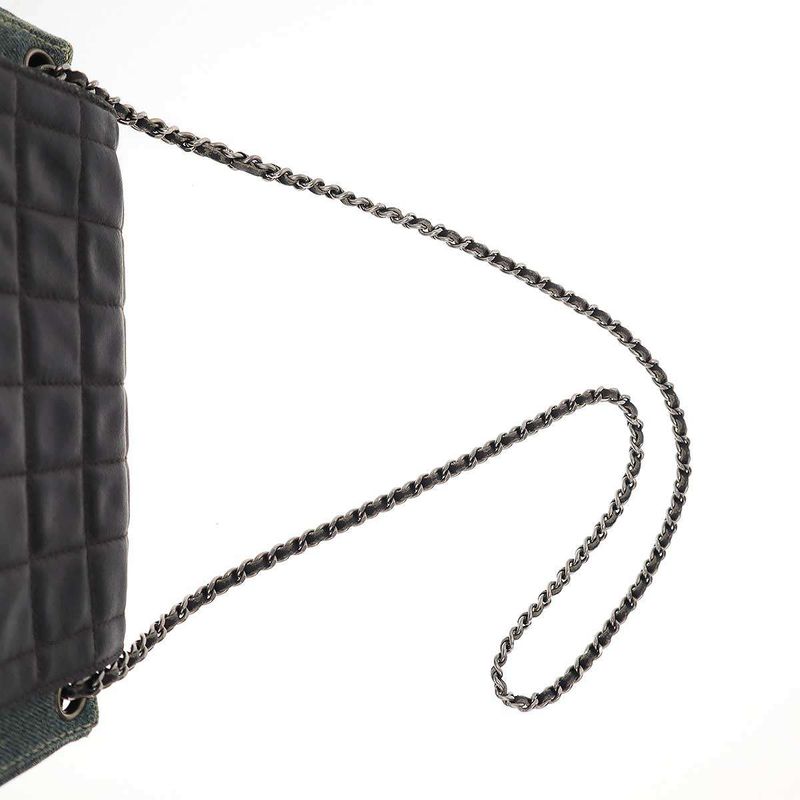 Chanel 2.55 Chocolate Bar W Chain Denim Shoulder Bag Indigo Blue