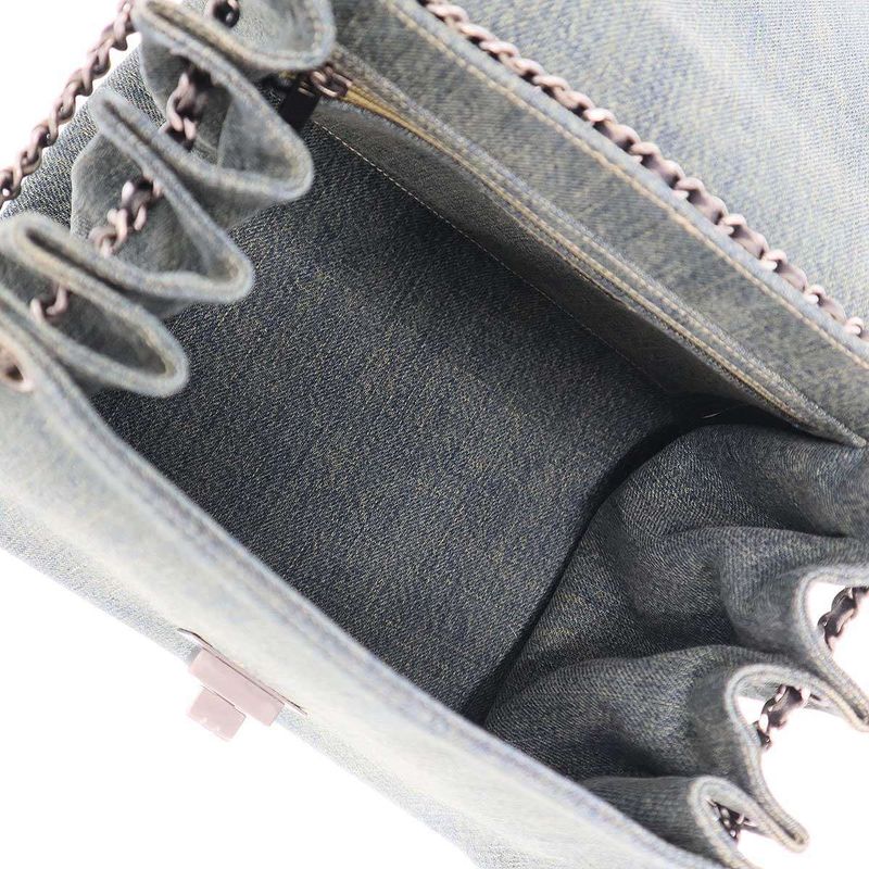 Chanel 2.55 Chocolate Bar W Chain Denim Shoulder Bag Indigo Blue