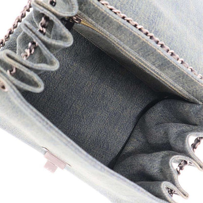 Chanel 2.55 Chocolate Bar W Chain Denim Shoulder Bag Indigo Blue