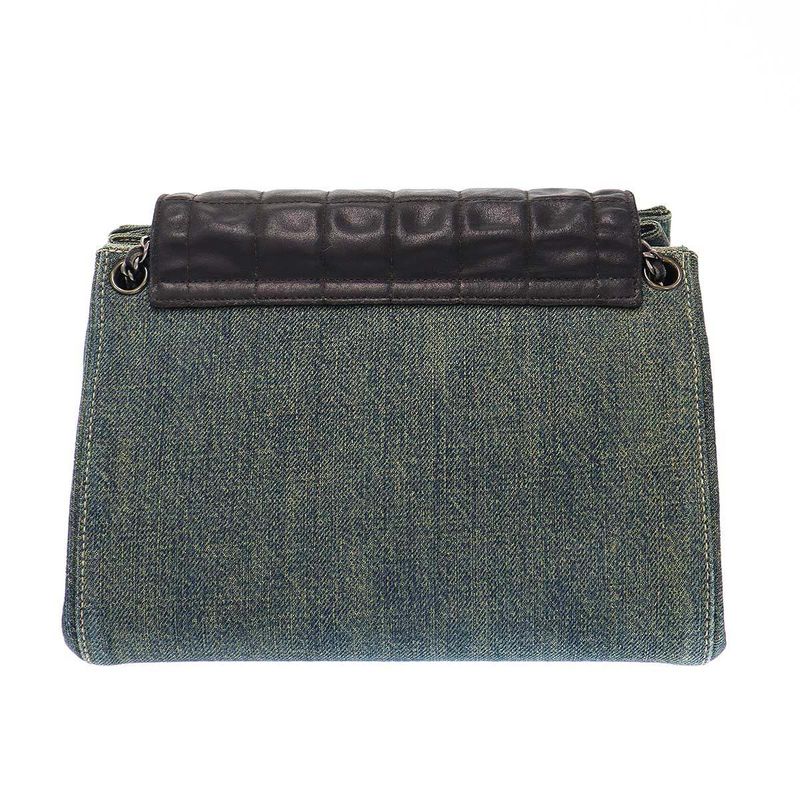 Chanel 2.55 Chocolate Bar W Chain Denim Shoulder Bag Indigo Blue