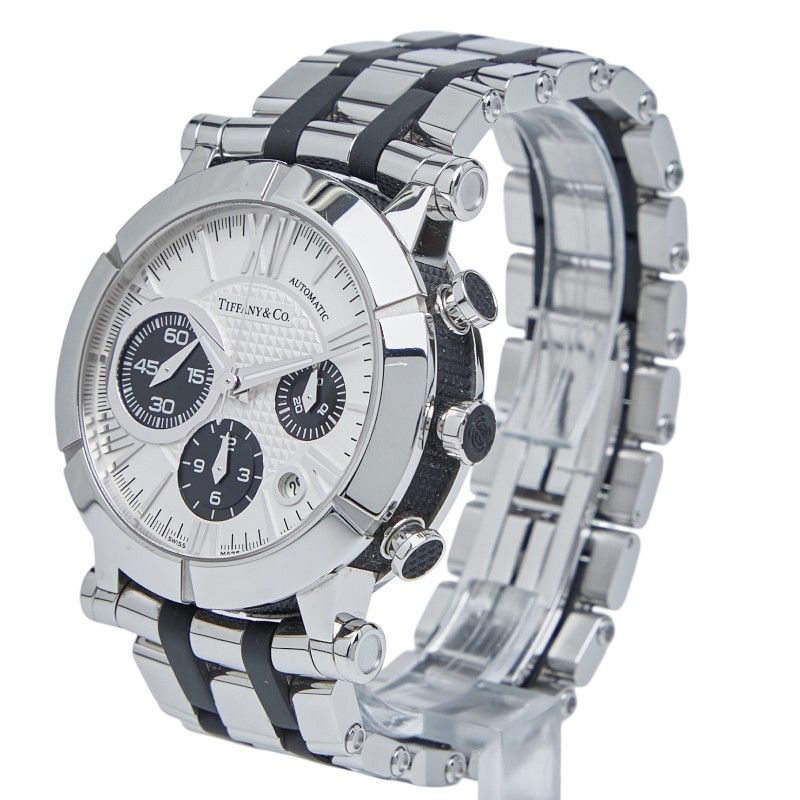 Tiffany & Co Atlas Silver Black Stainless Steel Rubber Men's Tiffany & Co