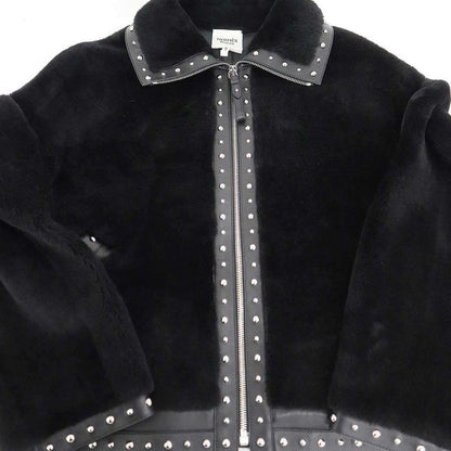 Hermes 24aw Lamb Mouton Fur Studded Leather Jacket 4h1242d5 Black 36