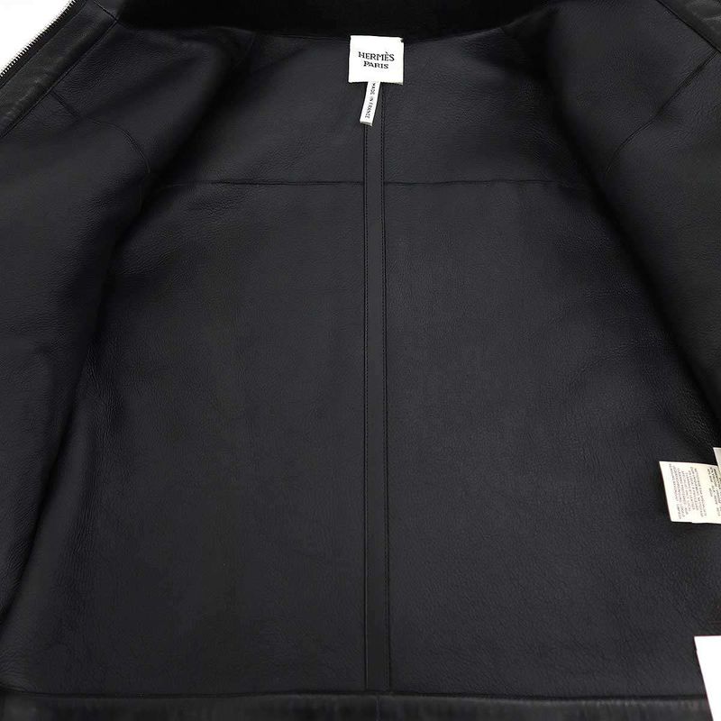 Hermes 24aw Lamb Mouton Fur Studded Leather Jacket 4h1242d5 Black 36