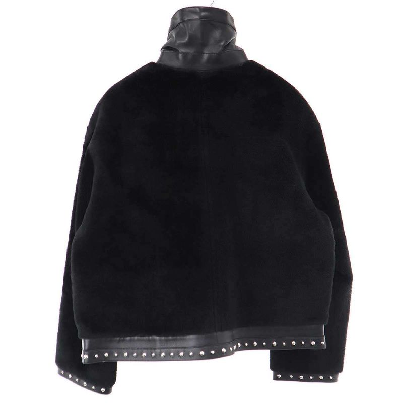 Hermes 24aw Lamb Mouton Fur Studded Leather Jacket 4h1242d5 Black 36