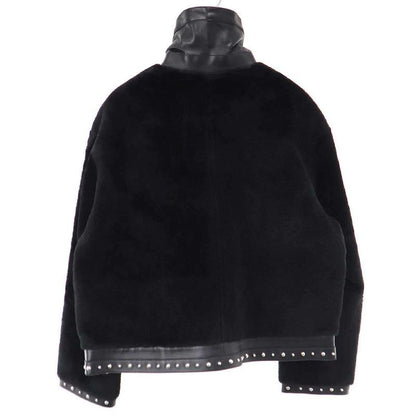 Hermes 24aw Lamb Mouton Fur Studded Leather Jacket 4h1242d5 Black 36