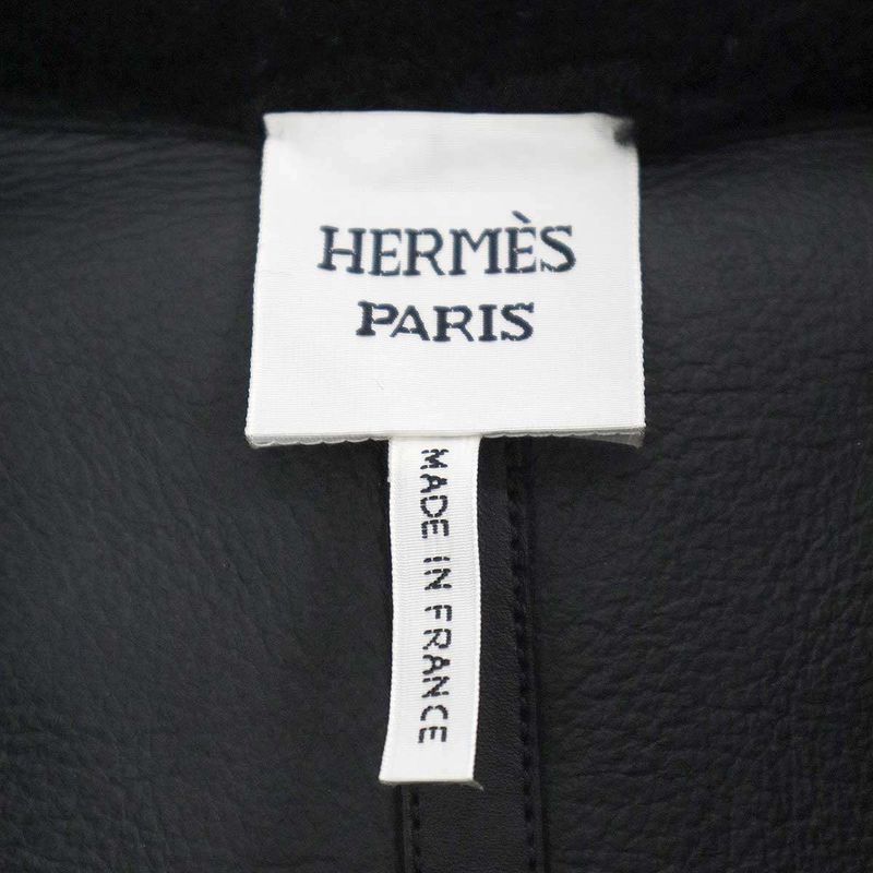 Hermes 24aw Lamb Mouton Fur Studded Leather Jacket 4h1242d5 Black 36