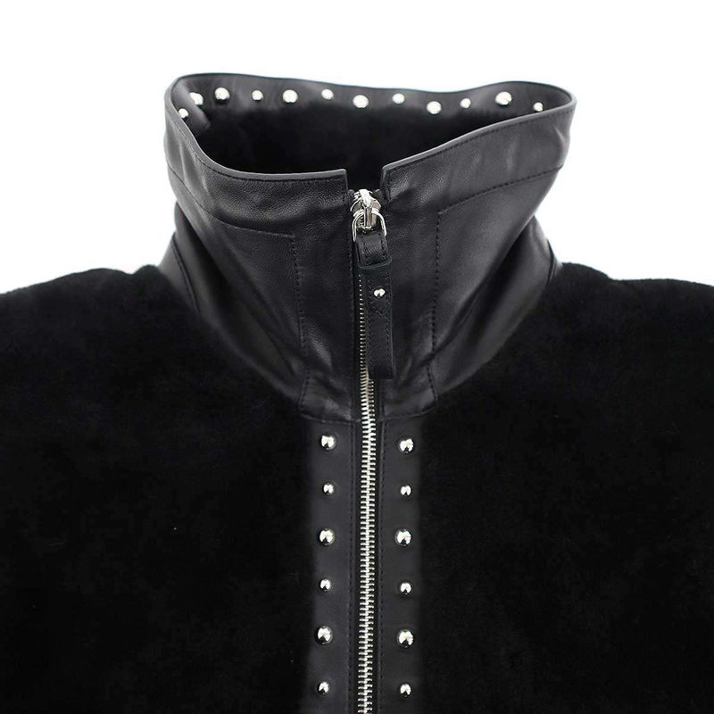 Hermes 24aw Lamb Mouton Fur Studded Leather Jacket 4h1242d5 Black 36