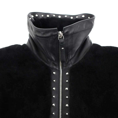 Hermes 24aw Lamb Mouton Fur Studded Leather Jacket 4h1242d5 Black 36