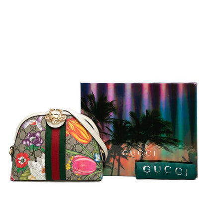 Gucci GG Supreme Flora Sherry Line Crossbody Shoulder Bag 499621 Beige Epony