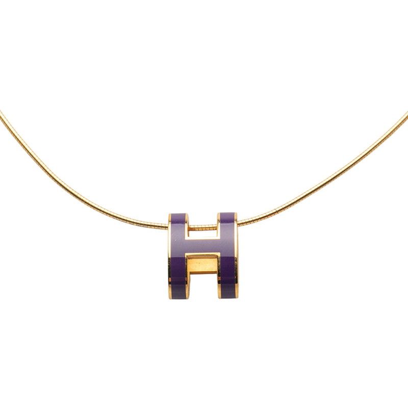 Hermes Pop H Pop Ash Pendant Necklace Choker Gold Purple Plated Ladies Hermes