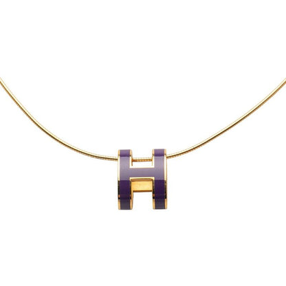 Hermes Pop H Pop Ash Pendant Necklace Choker Gold Purple Plated Ladies Hermes