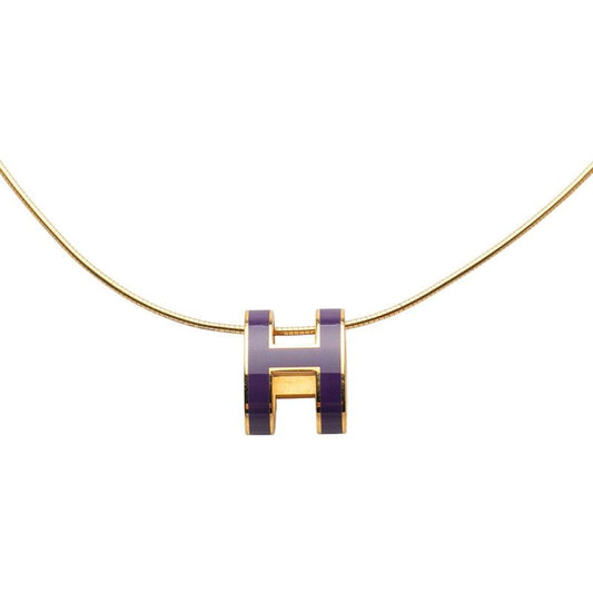 Hermes Pop H Pop Ash Pendant Necklace Choker Gold Purple Plated Ladies Hermes