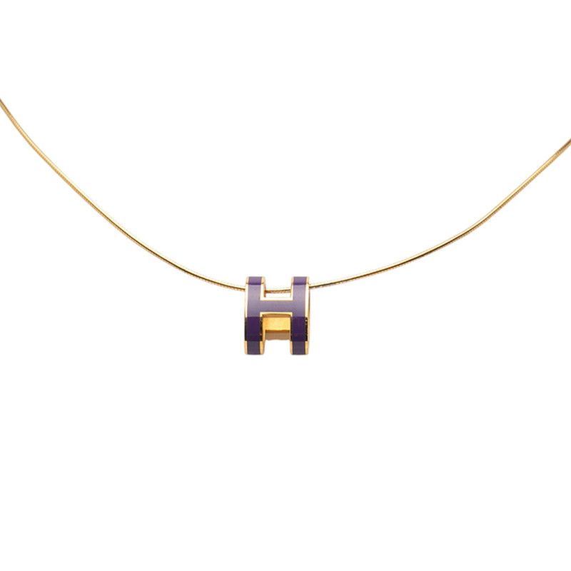 Hermes Pop H Pop Ash Pendant Necklace Choker Gold Purple Plated Ladies Hermes