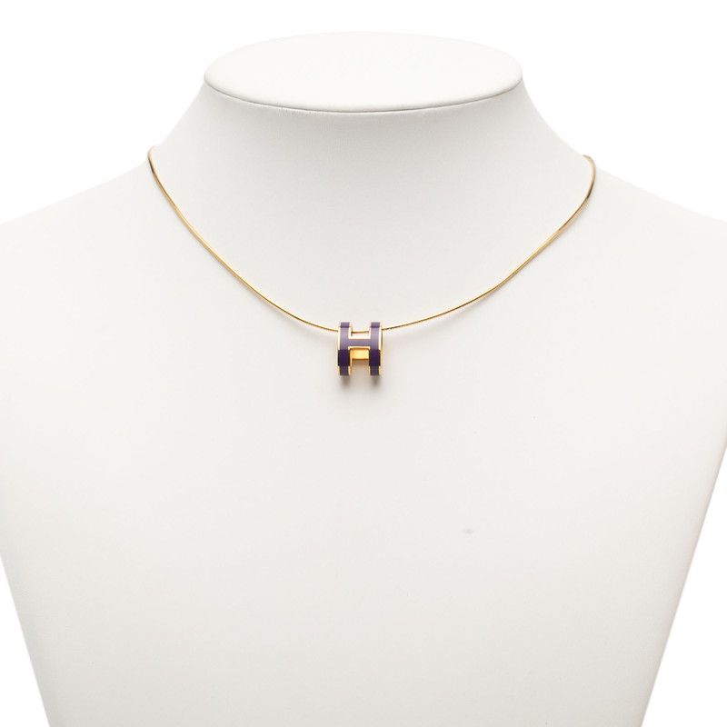 Hermes Pop H Pop Ash Pendant Necklace Choker Gold Purple Plated Ladies Hermes