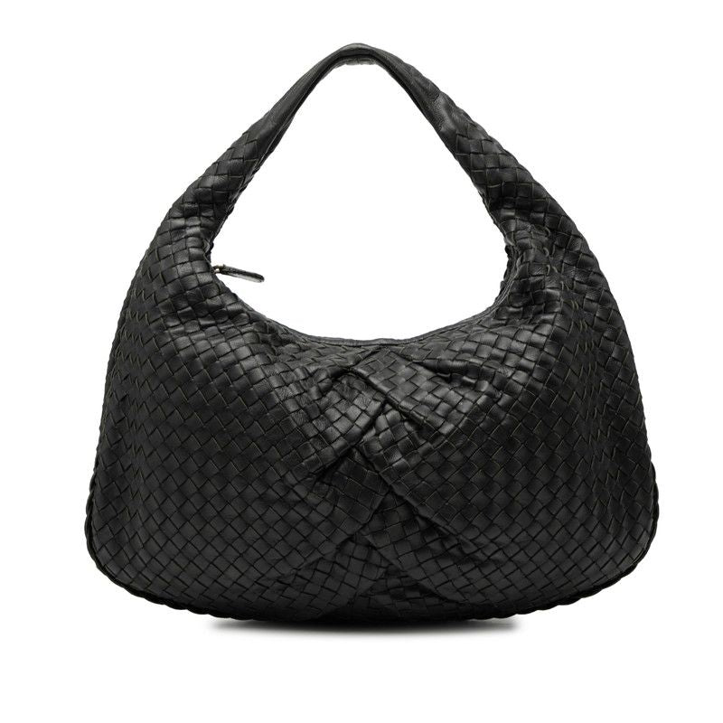 Bottega Veneta Intrecciato One Shoulder Bag Handbag Black Leather Women Bottega