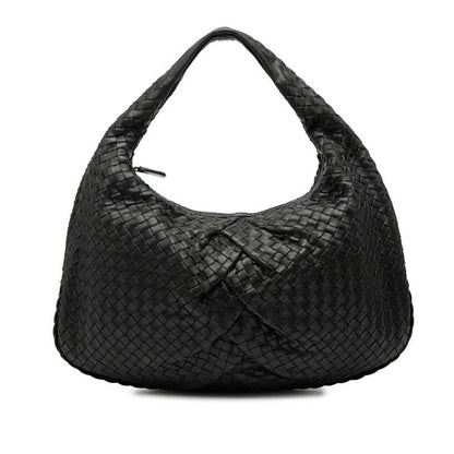 Bottega Veneta Intrecciato One Shoulder Bag Handbag Black Leather Women Bottega