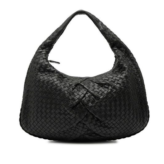 Bottega Veneta Intrecciato One Shoulder Bag Handbag Black Leather Women Bottega