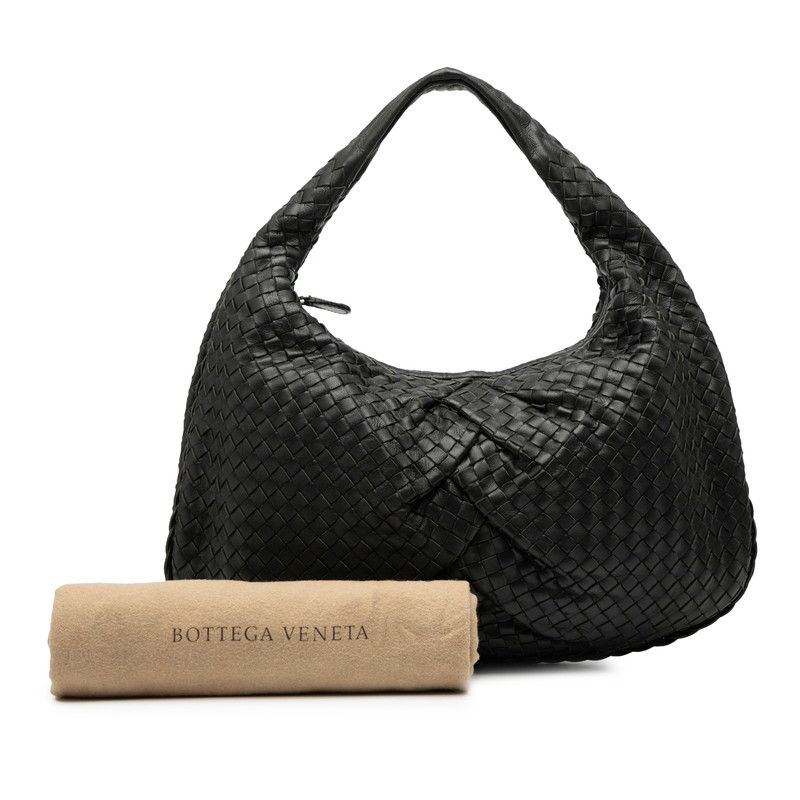 Bottega Veneta Intrecciato One Shoulder Bag Handbag Black Leather Women Bottega