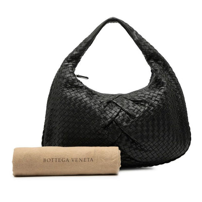 Bottega Veneta Intrecciato One Shoulder Bag Handbag Black Leather Women Bottega