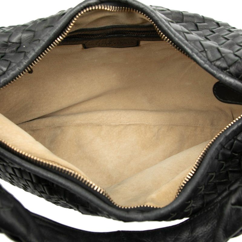 Bottega Veneta Intrecciato One Shoulder Bag Handbag Black Leather Women Bottega