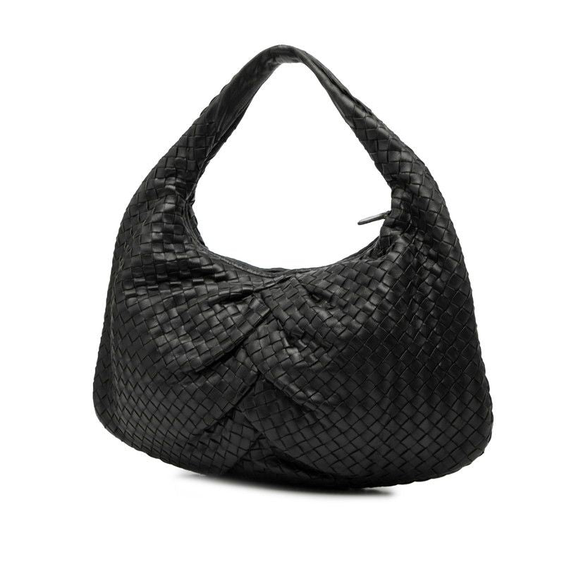 Bottega Veneta Intrecciato One Shoulder Bag Handbag Black Leather Women Bottega