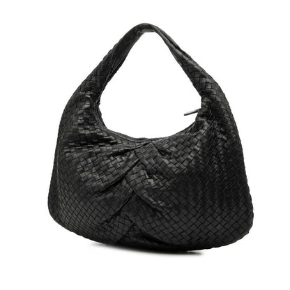 Bottega Veneta Intrecciato One Shoulder Bag Handbag Black Leather Women Bottega