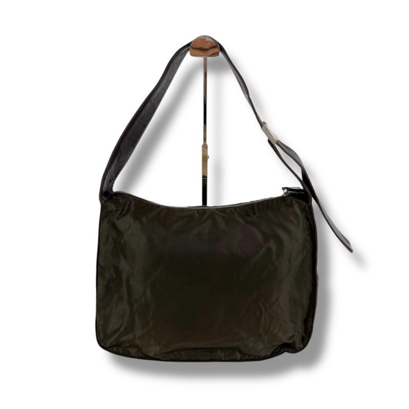 Prada Triangle Logo One Shoulder Bag Hobo Soho Tessuto Nylon Nappaleather Dark