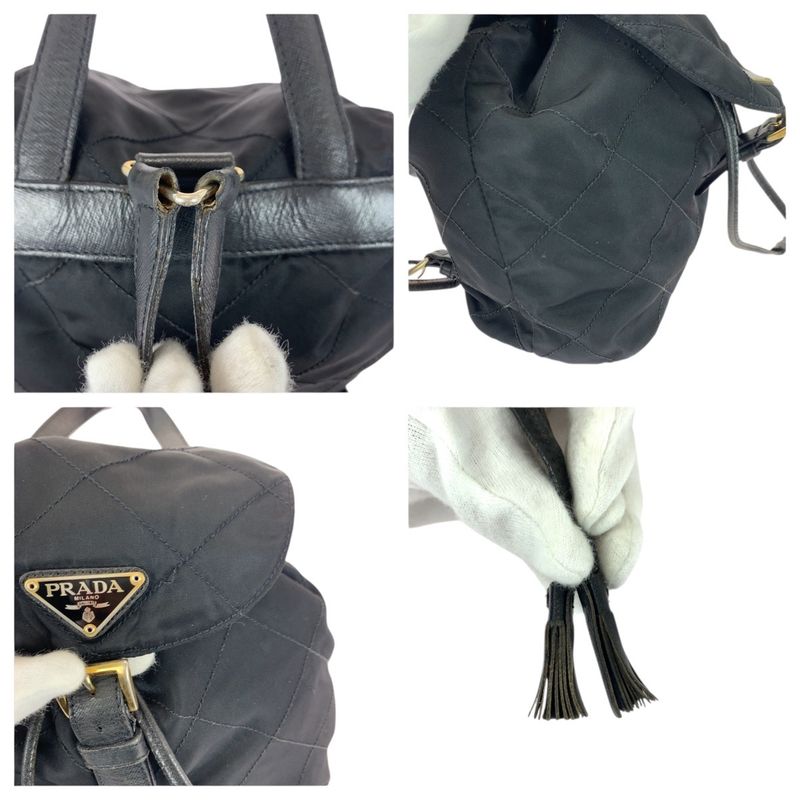 Prada Tessuto Quilted Triangle Logo Plate Black Gold Hardware Nylon/leather