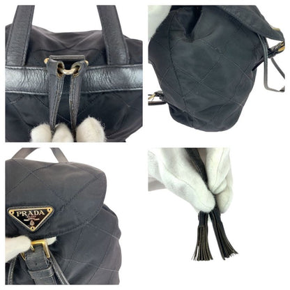 Prada Tessuto Quilted Triangle Logo Plate Black Gold Hardware Nylon/leather