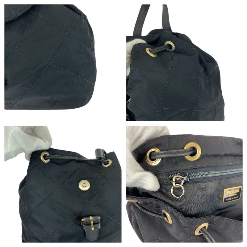 Prada Tessuto Quilted Triangle Logo Plate Black Gold Hardware Nylon/leather