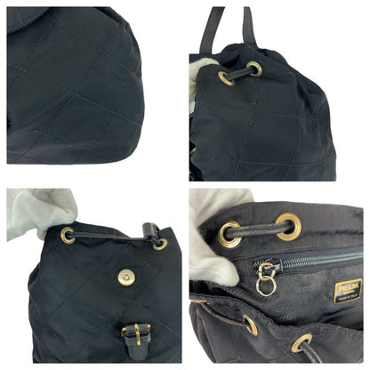 Prada Tessuto Quilted Triangle Logo Plate Black Gold Hardware Nylon/leather