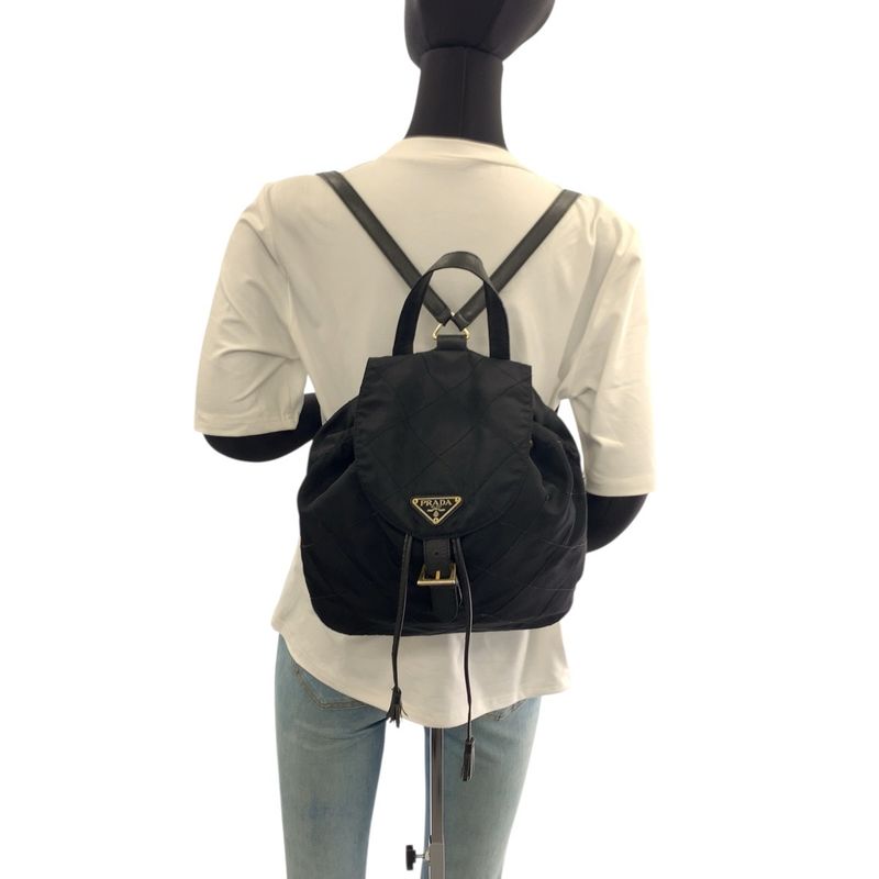 Prada Tessuto Quilted Triangle Logo Plate Black Gold Hardware Nylon/leather