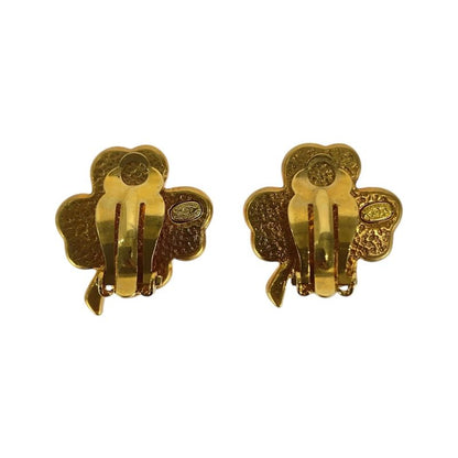 Chanel Clover Coco Mark Gold Pink Plated Earrings Ladies 506066