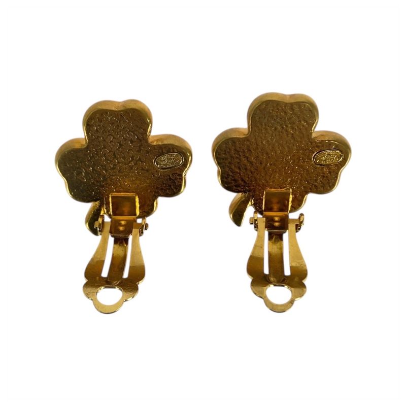 Chanel Clover Coco Mark Gold Pink Plated Earrings Ladies 506066