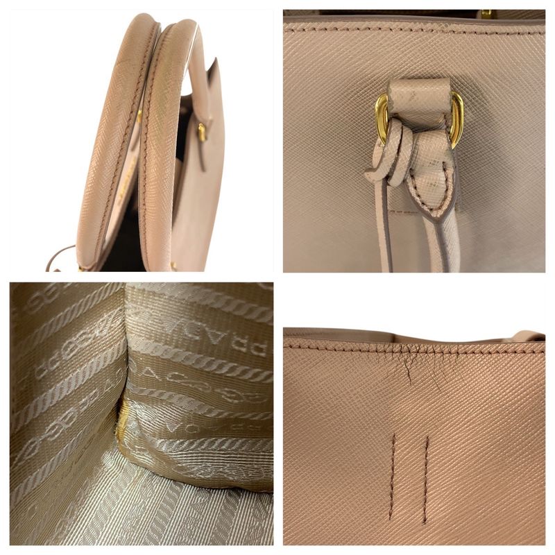 Prada Saffiano Pink Beige Gold Hardware Leather Tote Handbag Women 506018